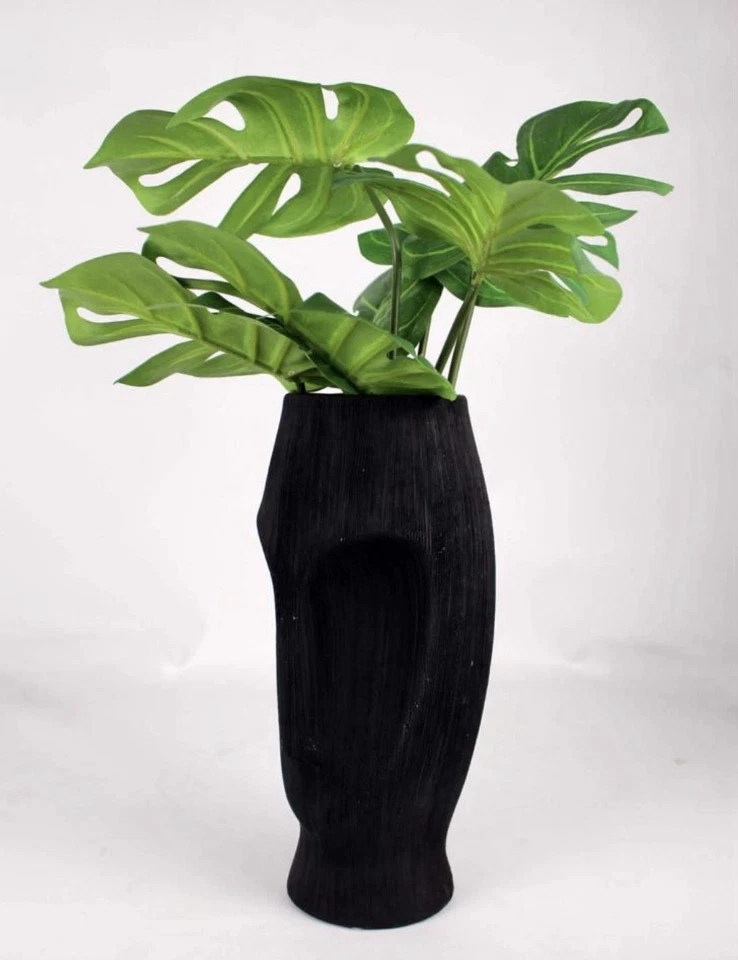 Vase in Keramik Form Moai Kopf geformt Osterinseln schwarz Dekoration