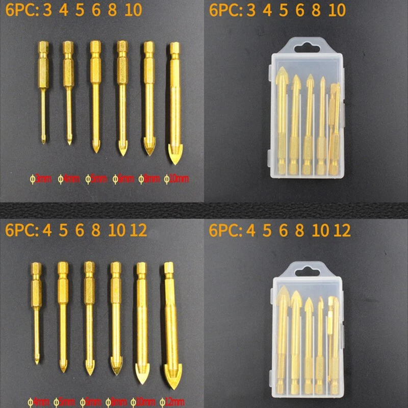 5/6/7Pcs Spear Head Ceramic Porcelain Marble Carbide Drill Bit Glass Tile 3-12mm - Image 3 of 4