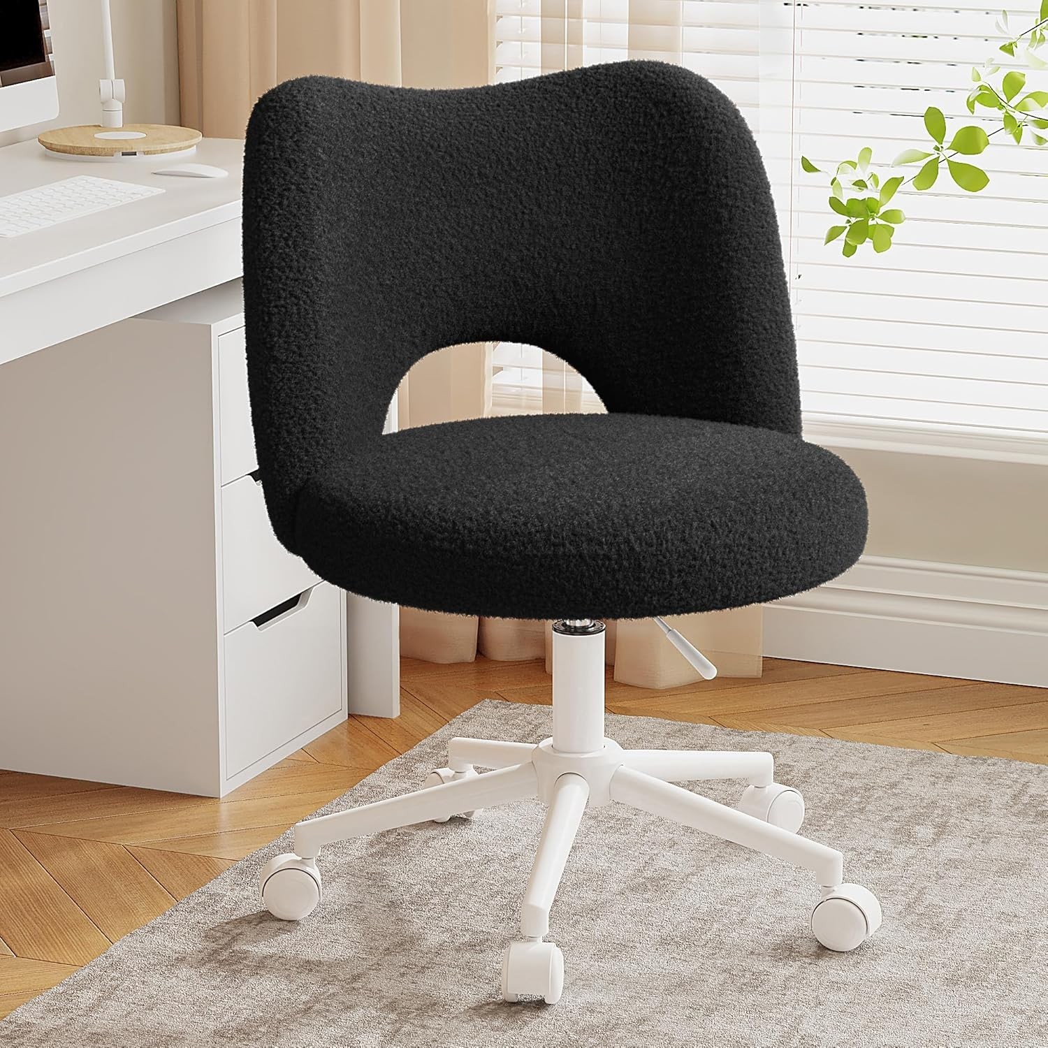 With Wheels Armless, Cute Vanity Chair With Back