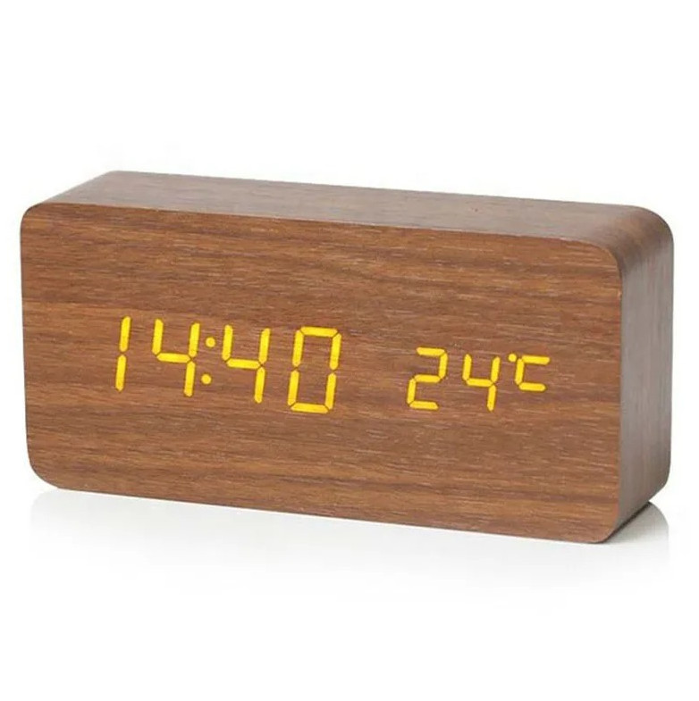 1pc Wooden Digital LED Alarm Clock with Temperature Display & 3 Alarms - NEW
