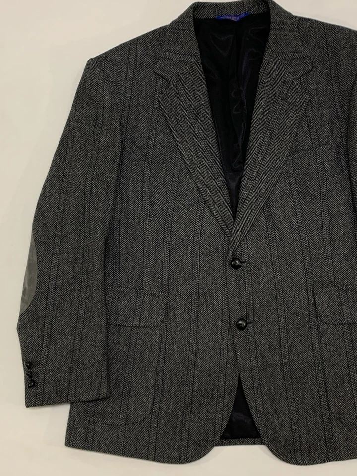 Casaco esportivo vintage anos 80/90 pêndulo cinza/preto lã espinha de peixe remendos de camurça 44R - Imagem 4 de 4