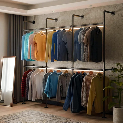 Rustic Industrial Pipe Wall-Mounted Clothing Rack - Stylish & Heavy Duty Design
