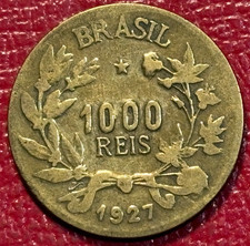 HIGHER GRADE DETAILS POLISHED/SHINY  1927 BRAZIL 1000 REIS COIN-JAN678