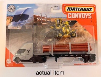 Matchbox Convoys Tesla Semi & Pipe Trailer w/ Load Lifter silver GBK70