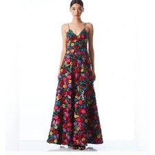 NEW NWT Alice + Olivia Domenica Embellished Floral Black Ball Gown Dress Size 2