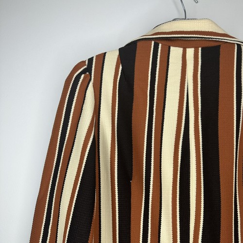 Vtg 70s Mini Dress Women's Sz M Brown Beige Striped Shift Collar Handmade - Picture 10 of 14