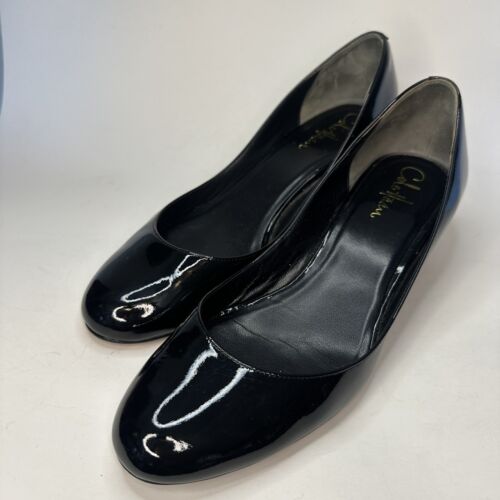 Cole Haan Womens Sz 8B Black Patent Leather Wedge Ballet Pump Shoe NikeAir Sole - Afbeelding 1 van 12