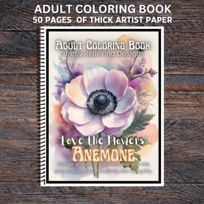 Anemone -  Spiral Bound Adult Coloring Book - Thick Artist Paper - Spring Flower