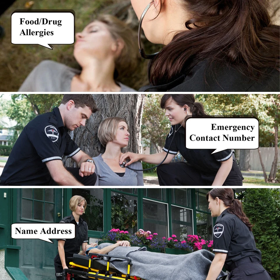 Brazalete brazalete de identificación de alerta médica personalizado VNOX Foto 3 de 4