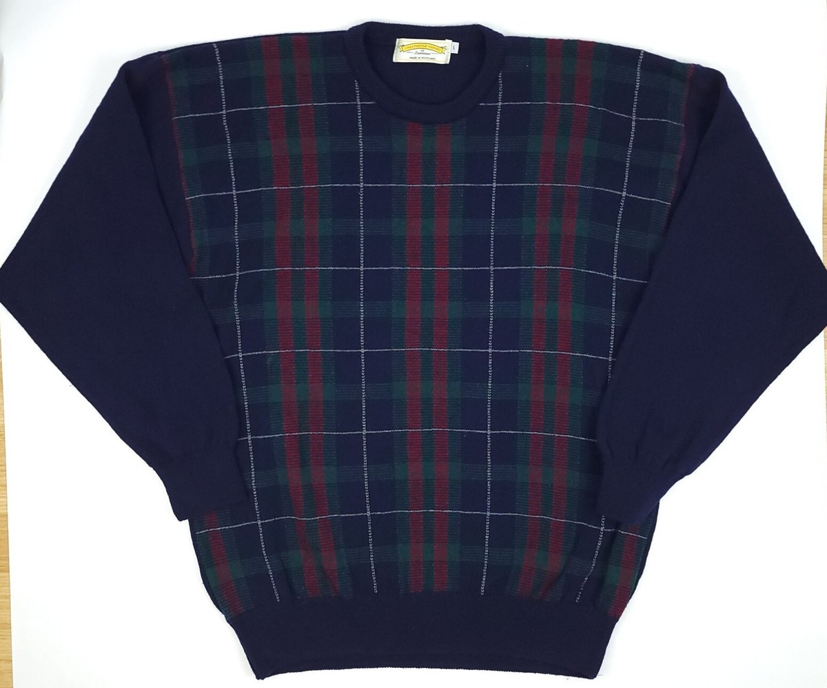 James Pringle Weavers lambswool plaid tartan sweater mens Large