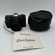 Vintage QUICKSHOT Point & Shoot Film Camera X3000 Optical 50mm w/ Case & Manual
