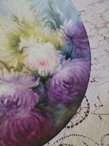 Vintage D&C France Limoges Porcelain Plate Hand Painted Colorful Chrysanthemums - Picture 14 of 19