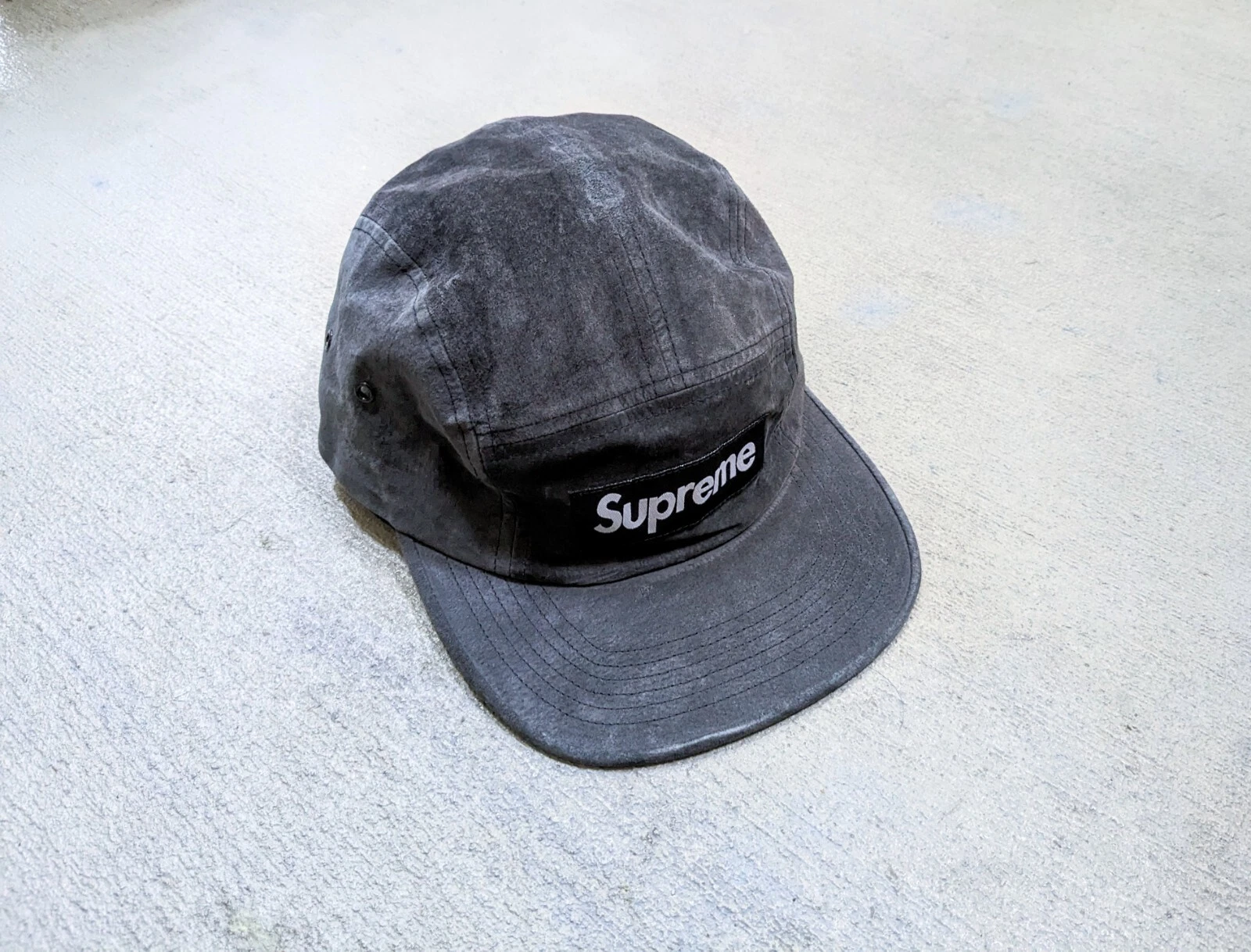 Casquette de camp en daim suprême bleu marine SS17 chapeau 5 panneaux boîte bogo logo BOGO