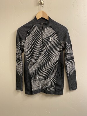 Odlo NWT Women s Size Medium Black Space Dye Running Ski Slim/Warm Shirt #188591
