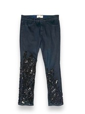 ROBERTO CAVALLI Beaded Sequin Jeans Slit/Split Ankle Navy sz IT 46 Italy Made