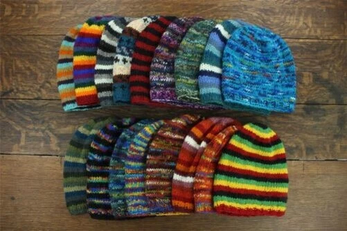 Wool Knit Baggy Slouch Beanie Hat Knitted Cap Handmade Warm Bean Winter Rainbow
