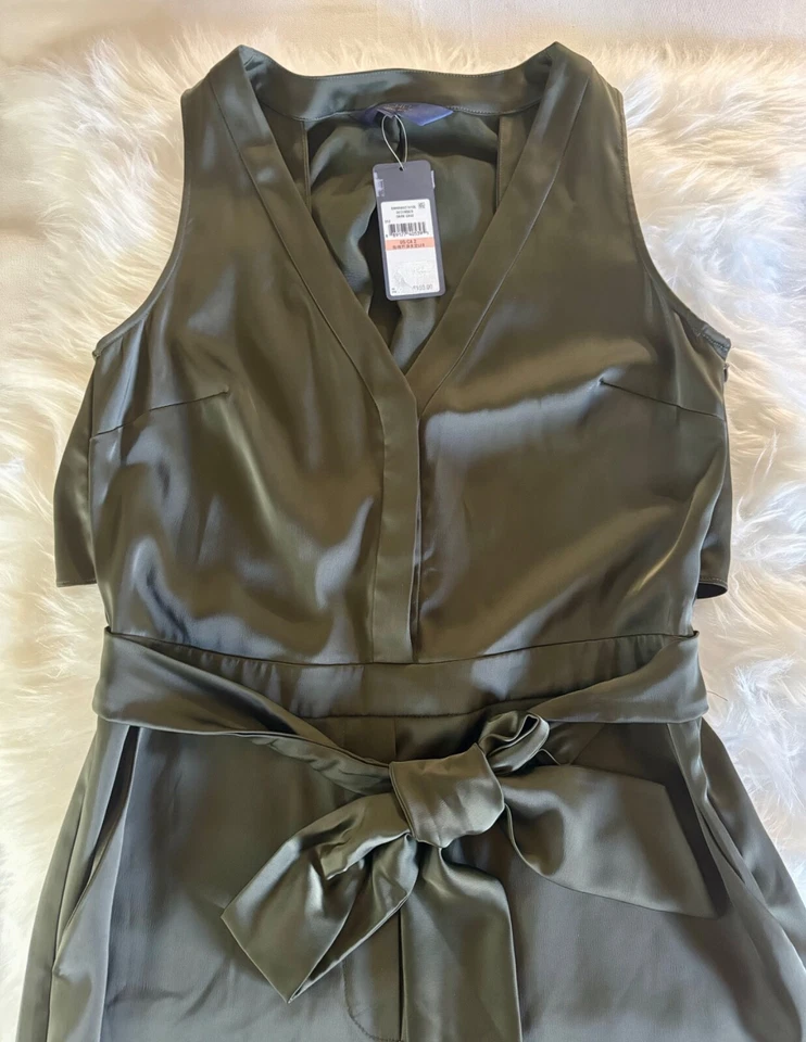 Mono informal para mujer Rachel Roy verde sin mangas cuello en V con cinturón talla 2 nuevo con etiquetas $159 Foto 4 de 4