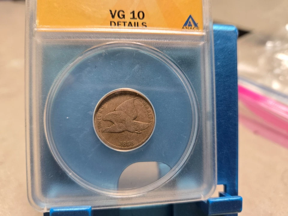 1858 FLYING EAGLE CENT SMALL LETTERS GRADED ANACS VG10 Cleaned Details - Image 2 of 4
