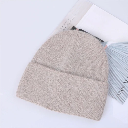 Sombrero de punto de invierno para mujer Angora piel de conejo cachemir gorro grueso cálido - Imagen 13 de 32