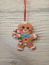 New! Gingerbread Man Clay Glitter Christmas Tree Ornament Striped Baking Candy