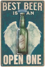 "The Best Beer is an Open One" Funny Bar Sign or Man Cave Decor Metal Tin Signs