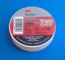 PREMIUM GRADE 3M TEMFLEX WHITE VINYL ELECTRICAL TAPE 3/4" X 66' FLAME RETARDANT
