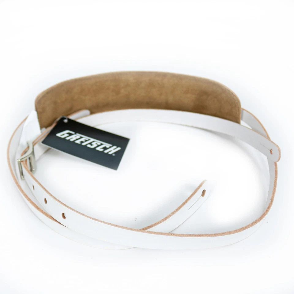 Correa de guitarra de cuero estilo vintage Gretsch blanca con almohadilla deslizante y hebilla Foto 4 de 4