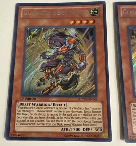 1x Yugioh Gladiator Beast Darius LCGX-EN244 Secret Rare 1st Edition VLP - Picture 2 of 6