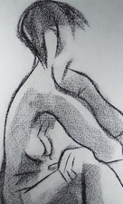 Barbara Karn (b1949),  Original conte & charcoal on Paper , 'Seated Female Nude'