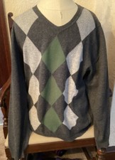 Apt 9 gray green argyle diamonds harlequin 100 cashmere v-neck sweater Mens L