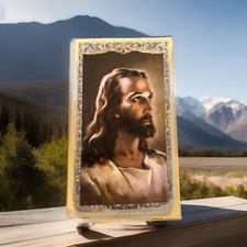 Tarjeta Santa Cristo Jesús LAMINADA DORADA Huellas de Jesús Oración