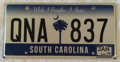 SOUTH CAROLINA Plate While I Breath License Expired Plate #QNA837 For Crafts Art
