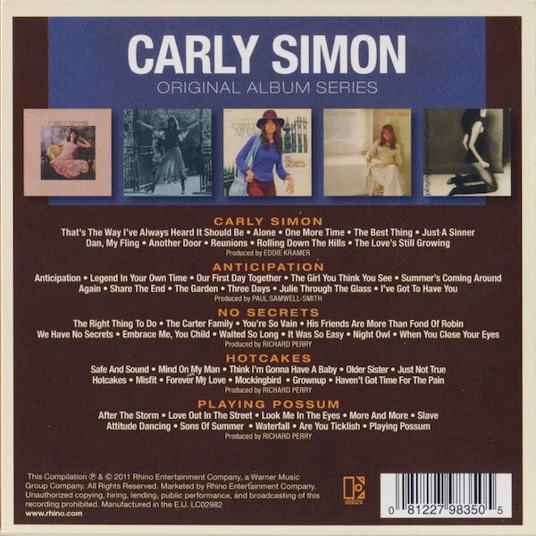 Carly Simon Original Album Series 5-CD NEW SEALED 2011 Anticipation/No Secrets+ - Image 2 of 4