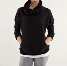 Lululemon Rest Day Pullover Black Cowl Neck Zip Pockets Long Sleeve Sweatshirt