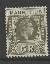 Mauritius GVI 5R  Sage Green Fine Mounted Mint S 262a