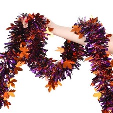 CCINEE 33ft Halloween Tinsel Garland, Glitter Purple Black Orange