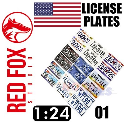Red Fox Studio 3D Printed LICENSE PLATE USA Vol.01 1:24 Front Rear 9 Sets Kits