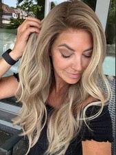22 Inch Long Wavy Ash Blonde Wig Human Hair Lace Front Wig for Women 13x4