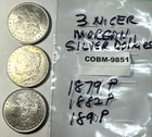 Lot of 3 Nicer Morgan 90% Silver Dollars 1879 P, 1882 P, 1890 P COBM-9851