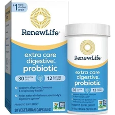 2 Packs -Renewlife  Extra Care Digestive Probiotic,30 Caps. Exp.12/25 + 80B.CFU