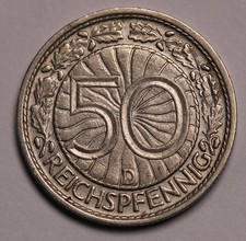 1929 D Germany 50 Reichspfennig Coin KM# 49