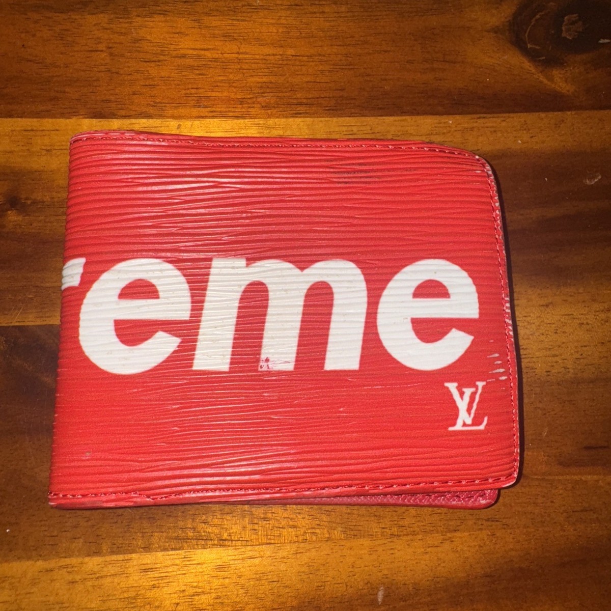 LV x Supreme(?) Wallet Bi-Fold Slender Red No Serial Number