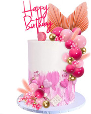 29Pcs Flower Boho Cake Topper Ball Cake Decorations Hot Pink Gold Balls Palm Lea