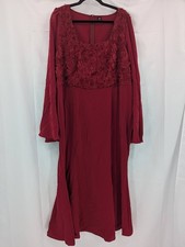 SHEIN Curve Women's Burgundy 3XL Dress Floral Applique Bell Sleeve