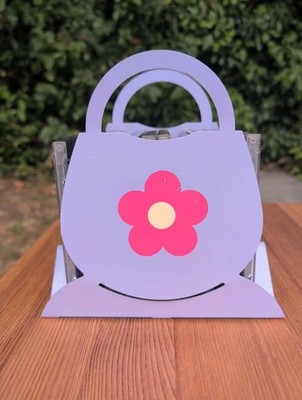 Vintage Y2K Metall Handtasche CD Regal Aufbewahrung Halter lila rosa Blumenmotiv 10 CDs