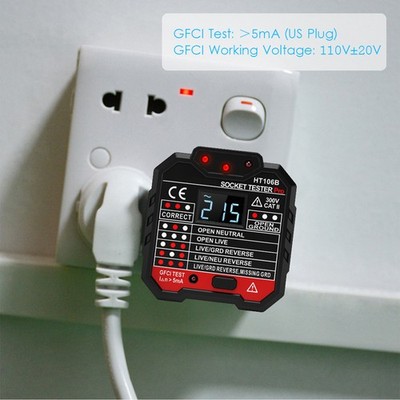 HABOTEST Advanced GFCI Socket Tester Live Neutral Earth Polarity Voltage LCD V1