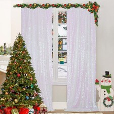 2 PCS 2x8 Ft White Iridescent Sequin Backdrop Curtain Photography Decoration