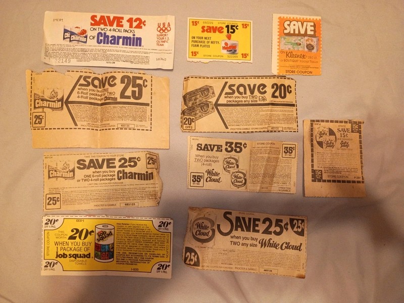 Lot Of 10 Vintage Coupons 1981 Charmin Kleenex Puffs White Cloud Job Squad Hefty