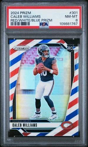 2024 PANINI PRIZM RED/WHITE/BLUE PRIZM #301 CALEB WILLIAMS PSA 8