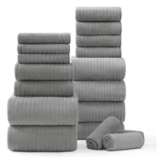 18 Piece Bath Towels Set,Ultra Soft Family Bathroom Towel Set with Hanging Lo...